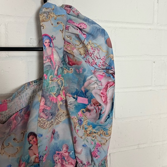 NWT Sugar Thrillz Baroque Pattern Puff Sleeve Crop Top - Picture 3 of 6